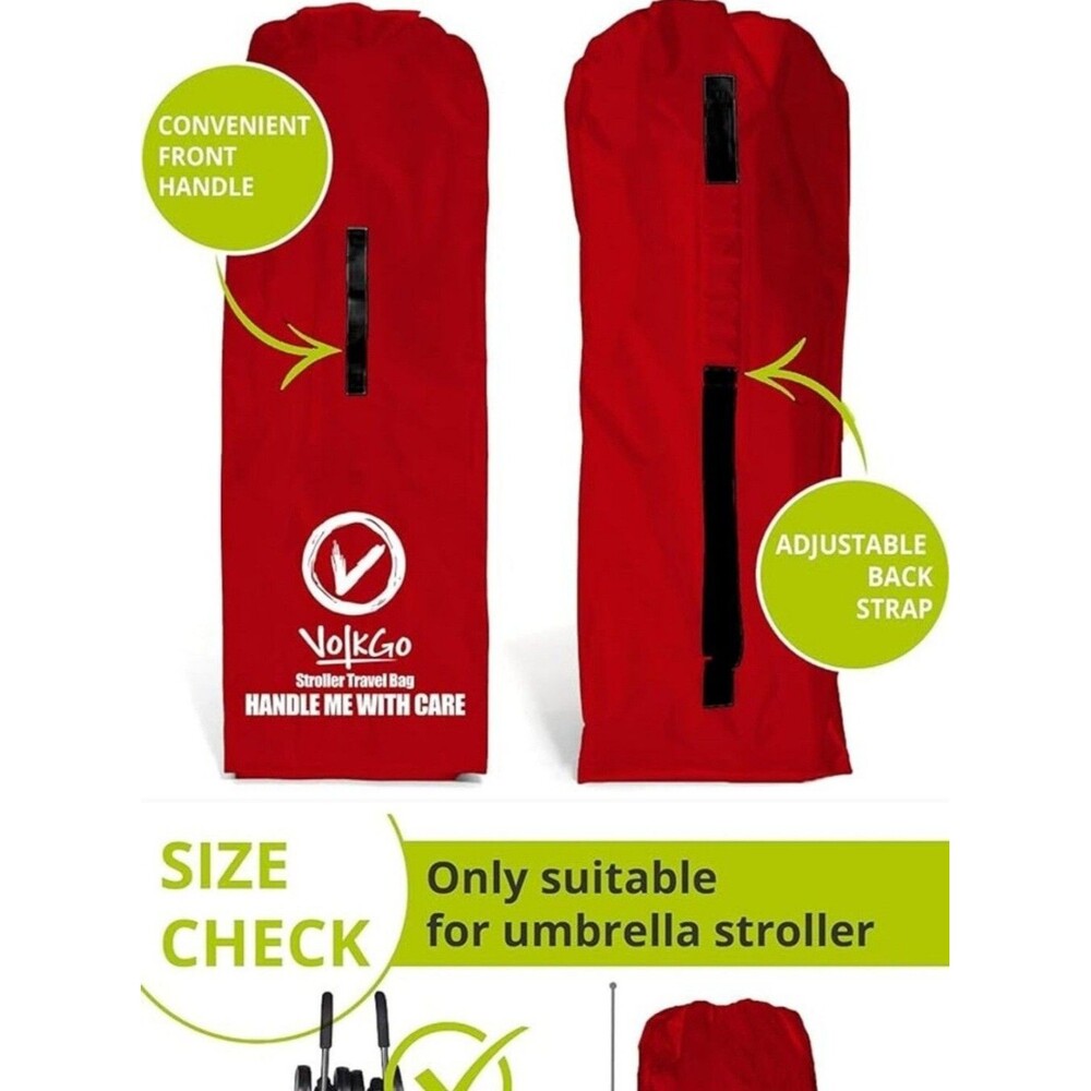 V Volkgo Umbrella Stroller Travel Bag Red Heavy Duty Durable Airplane Gate Check